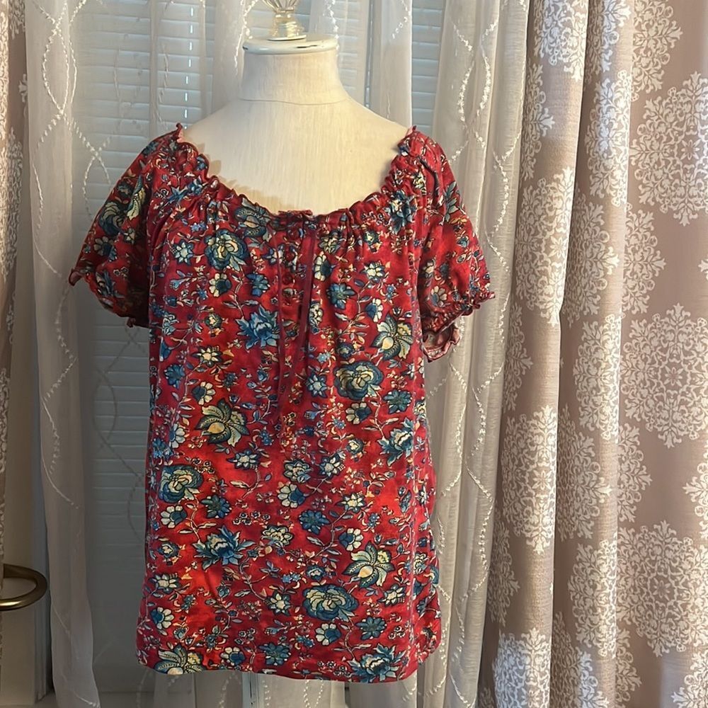𝅺Fresh Brand 100% cotton Short peasant Blouse Women’s size large